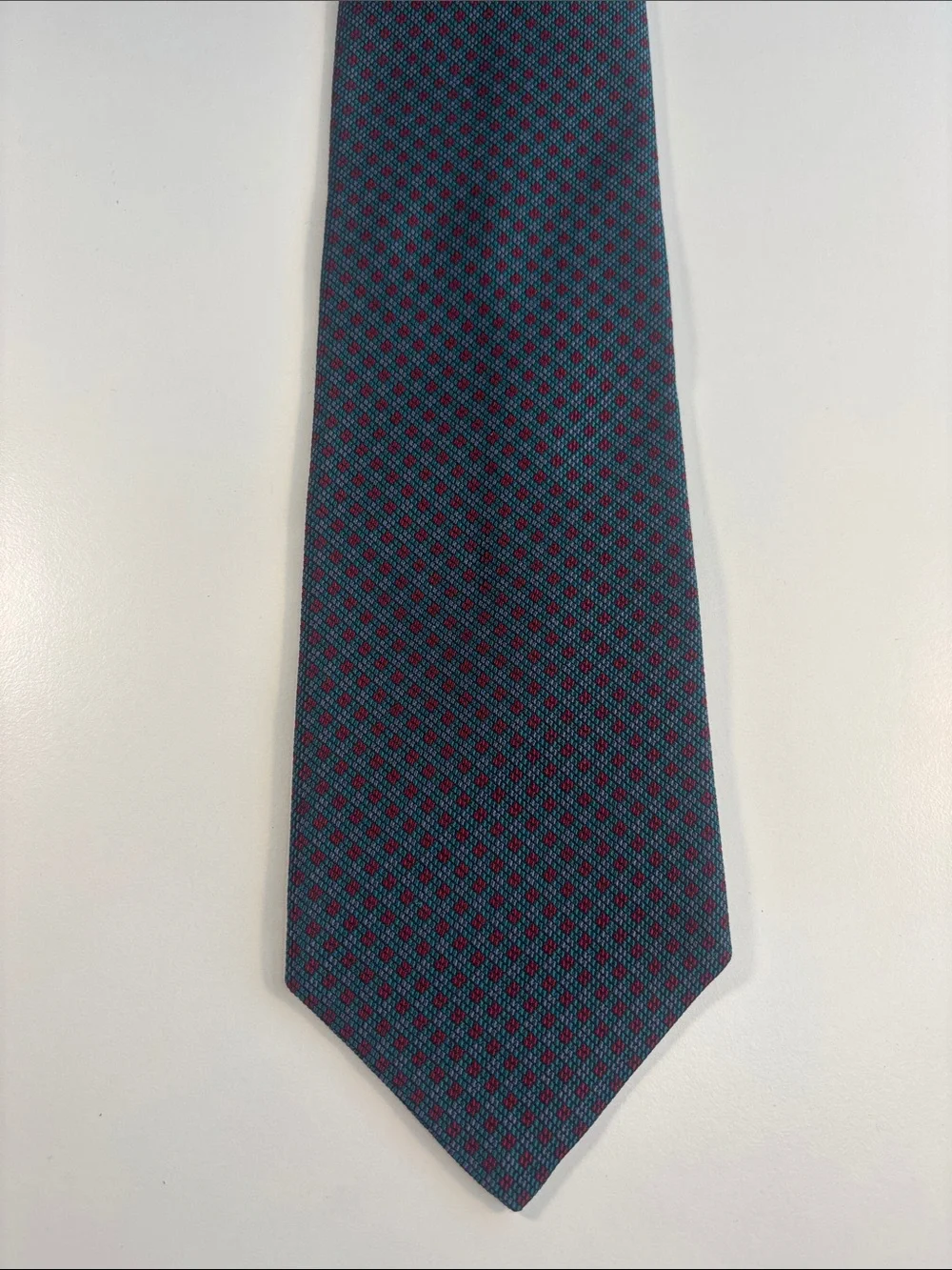 Men's Teal and Burgundy Micro-Pattern Silk Tie vintage ? -603sku
